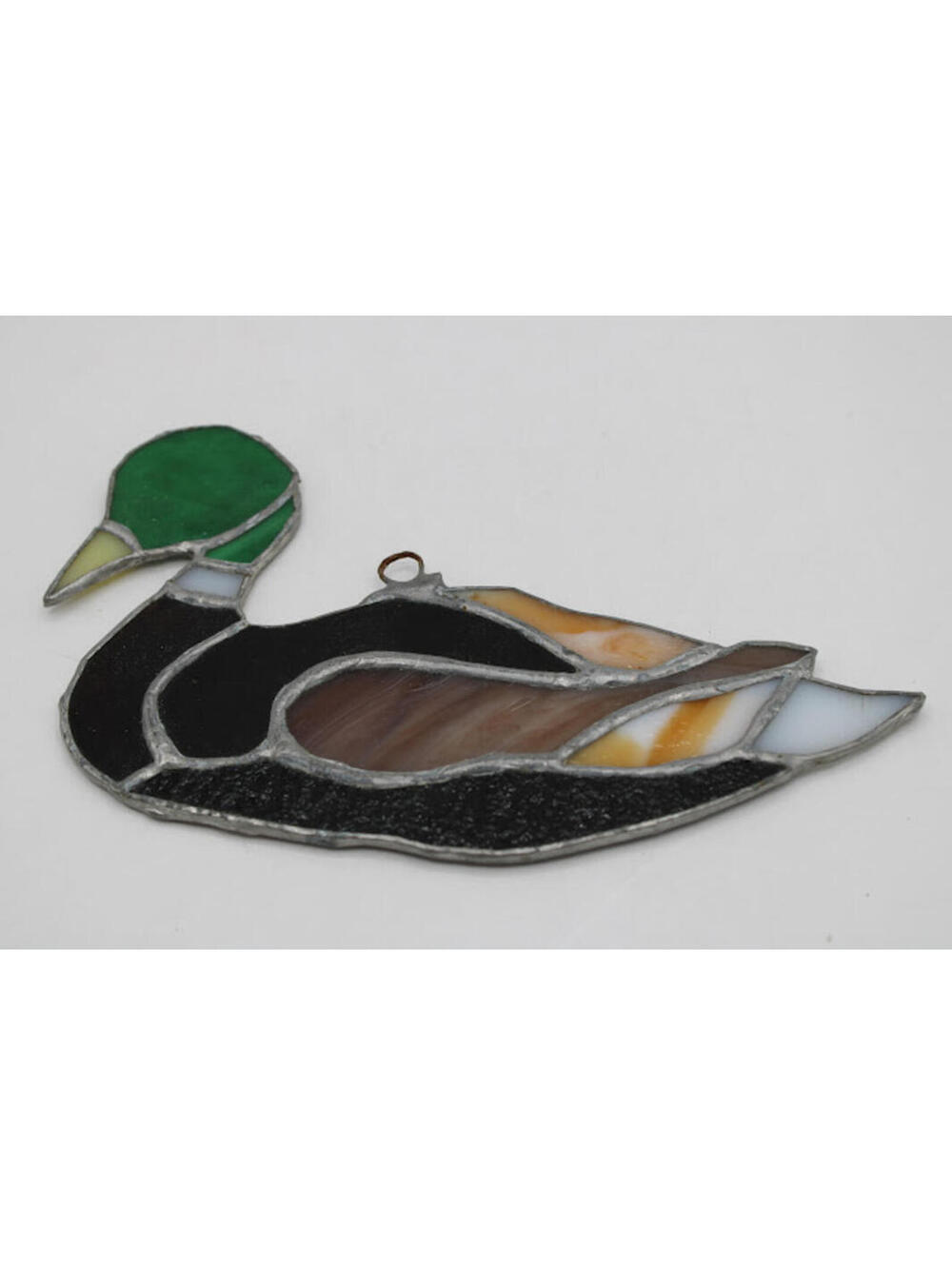 Vintage Stained Glass Duck Suncatcher 7.5" Wide